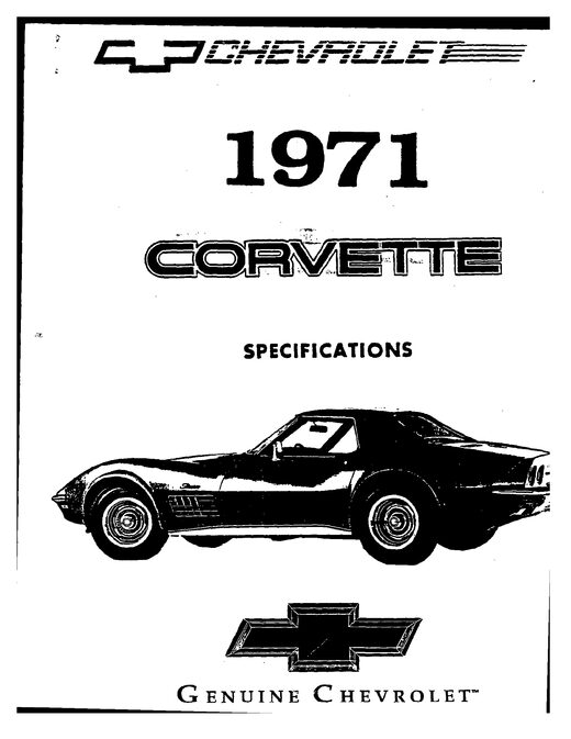 Cover of the 1971 Chevrolet Corvette factory specification manual