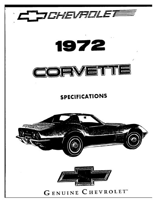 Cover of the 1972 Chevrolet Corvette factory specification manual