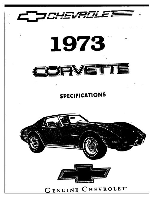 Cover of the 1973 Chevrolet Corvette factory specification manual